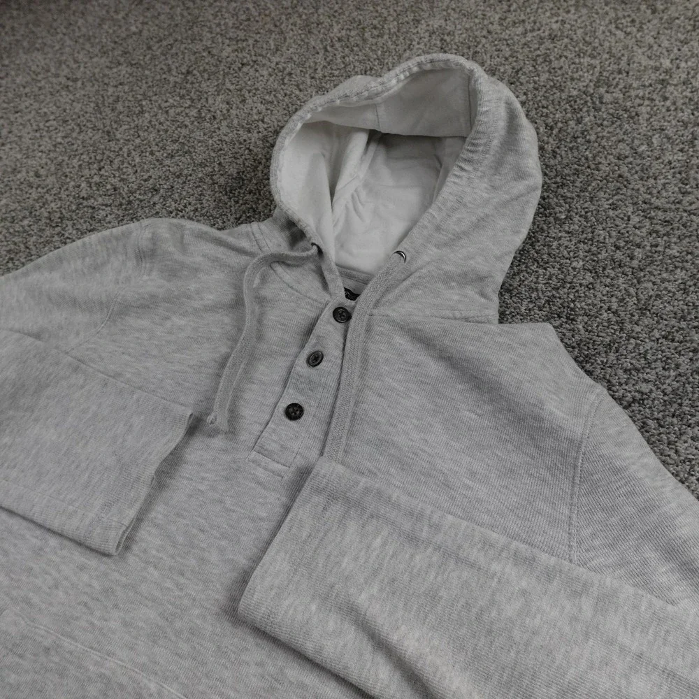 Banana Republic Hoodie Mens M‎ Gray Heather Henley Pullover Sweatshirt Preppy